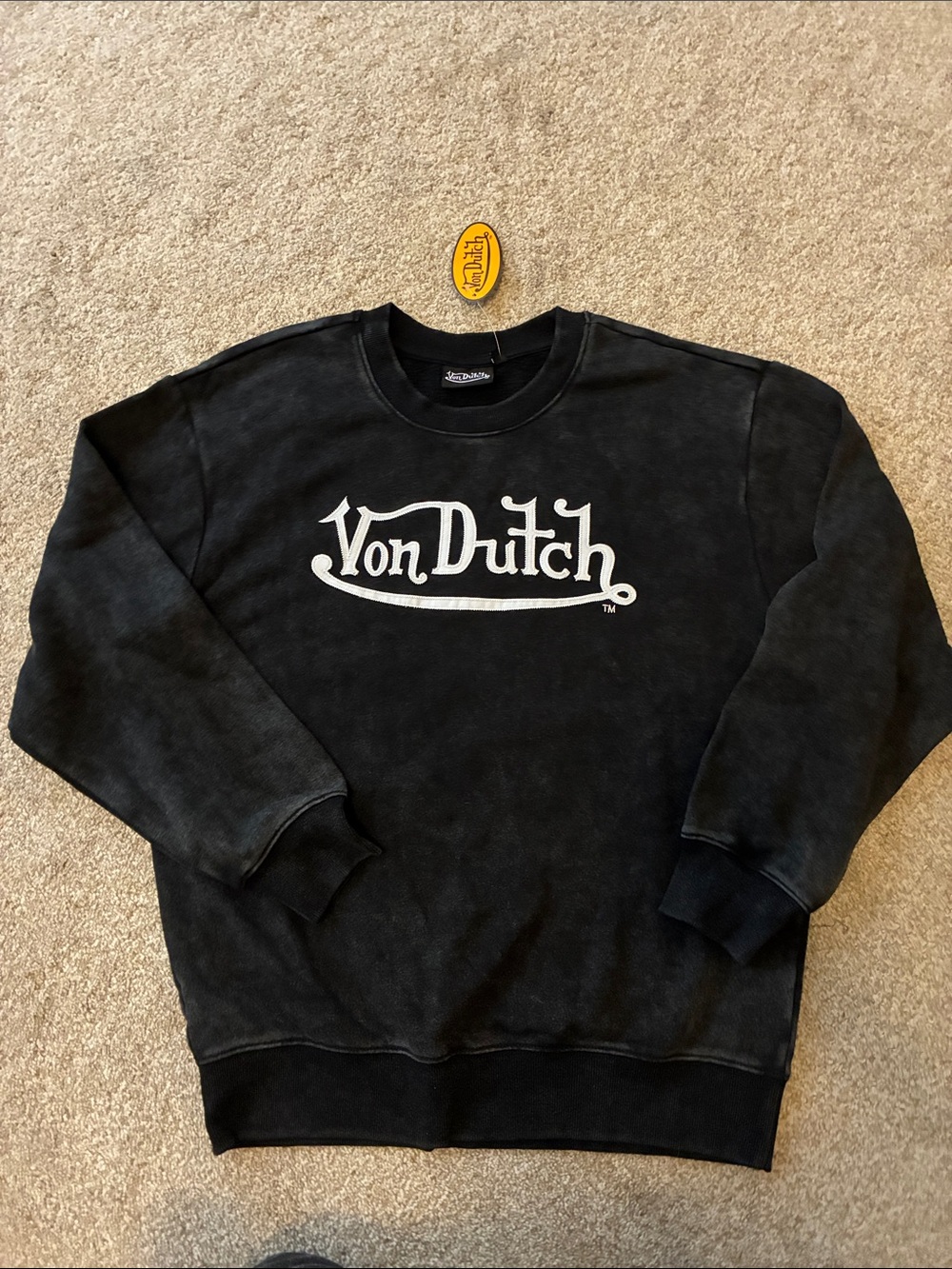 Von Dutch Black washed Crewneck Sweatshirt with White Logo